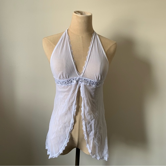 Dreamgirl Tops - Dreamgirl White Sheer Mesh Festival Top w/ Open Back